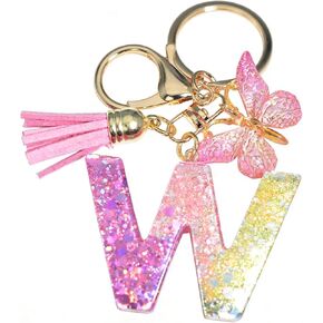 Initial Letter Keychain Cute Keychain Butterfly Sequins Alphabet Resin Name Tassel Keychain for Women's Gift in Saudi Arabia
