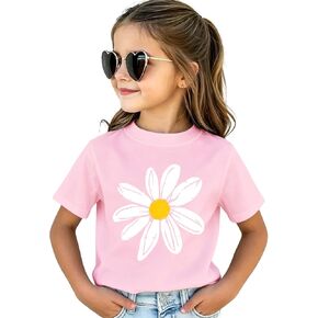 Vintage Daisy Flower Shirts for Kid Toddler Girls Summer T-Shirt Floral Tees Short Sleeve Tops Casual Clothes 2-8Y in Saudi Arabia