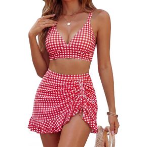 Women's High Waisted Bikini Set 3 Piece Swimsuits Retro Ruffle Tummy Control Bathing Suits with Cover Up Swim Skirt in Saudi Arabia