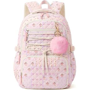 WOBAGMEN Quilted Backpack for Kids Girls,Cute School Backpack with Multi-Pocket, Lightweight Bookbag Fits 15.6" Laptop, Aesthetic Large Capacity Casual Daypacks for School College(Blue Floral, M) in Saudi Arabia