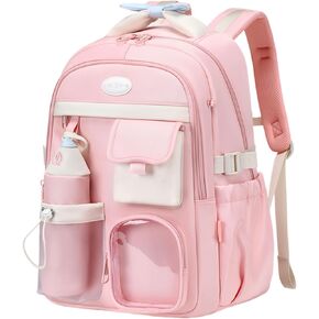 Bansusu Girls Backpack for Kids School Bag, Color-blocking Backpack for Girls Bookbag Multi-Pocket, with Pencil Case, Beige+blue in Saudi Arabia