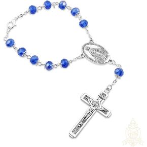 Catholic Town Miraculous Medal decade rosary for car or truck rearview mirror - Black, Blue & Clear (Blue) in Kuwait