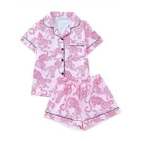 2 Piece Pajama Set for Women Matching Lounge Summer Button Up Leopard Animal Cheetah Print Cute Pj Set Sleepwear in Saudi Arabia