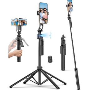 64'' Auto Face Tracking Tripod 360 Rotation with Stand, Handheld Stabilization, Aluminum Quadrapod Selfie Stick Phone Tripod with Remote Compatible with iPhone, Android for TikTok, Live Streaming in Saudi Arabia