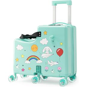 Ride On Suitcase for Kids, Kids Ride On Luggage with Wheels, Hard Shell Kids Suitcase with TSA Lock, Foldable Pedal, Cup Holder, Safety Belt & 6 Spinner Wheels, Toddler Carry On Luggage, Green in Saudi Arabia