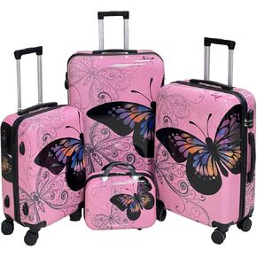 Luggage Set 4-Piece ABC Polycarbonate Hard-Shell Suitcases with Dual-Directional Spinner Wheels Luggage Set (14-inch/20-inch/24-inch/28-inch) White Butterfly Pattern Suitcases in Saudi Arabia