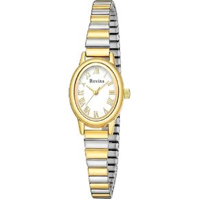 Small Gold Watches for Women - Vintage Oval Analog Quartz Watch with Stainless Steel Expansion Band, Dainty Easy Read Roman Numeral Dial, Waterproof Dress Wristwatch for Ladies Mom Gift in Saudi Arabia