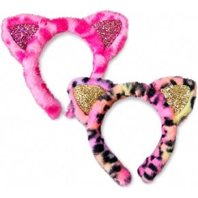 Cat Ears Headband 2 Pack, Sparkly Glitter Leopard Cat Ear Headbands for Women Girls, Halloween Costume Accessories in Saudi Arabia
