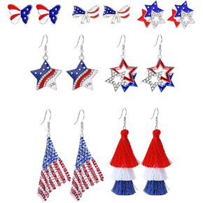 WCRAZYE 2 Pairs 4th of July Earrings Stars and Stripes American Flag USA Lightweight Dangle Red White and Blue American Flag Patriotic Earring for Women 4th of July Independence Day Daily Wear in Kuwait
