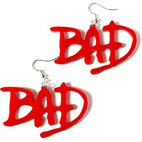 أقراط متدلية من الأكريليك BAD باللون الأحمر، أقراط متدلية على شكل حرف جرافيتي، مقاس 2.0 × 1.2 بوصة in Kuwait