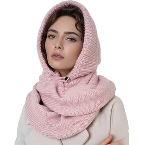 Fuzzy Balaclava Hood Hat Scarf Women 2 in 1 Hooded Scarf Winter Crochet Beanie Hats Beanies Knitted Crochet Hat Scarfs Set in Saudi Arabia