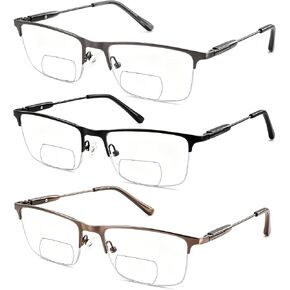 3 Pack Men's Bifocal Reading Glasses, Anti Blue Light Half Frame Spring Hinge Readers in Saudi Arabia