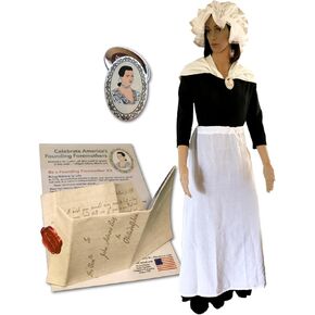 Colonial costume women,1776 Revolutionary War, Betsy Ross. 6-Item Costume Accessories Set with Mob Cap Bonnet, Apron, Shawl, Brooch, "Remember the Ladies" Sealed Letter & Guide. Dress not included. in Saudi Arabia
