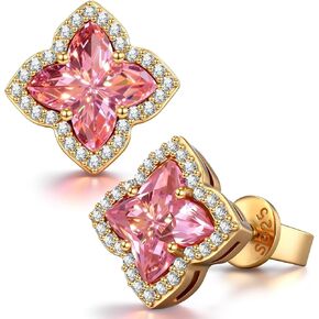 Moissa Eternal Four-Leaf Clover 925 Sterling Silver Stud Earrings, Romantic Pink Ice-Frosted Lab Zircon Earrings, Gift of Love & Luck for Birthday Anniversary Valentine's Day Mother's Day in Saudi Arabia