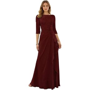 Long Mother of The Bride Dresses for Wedding 3/4 Sleeve Chiffon Lace Applique Ruffles Formal Evening Gown WT007 in Saudi Arabia