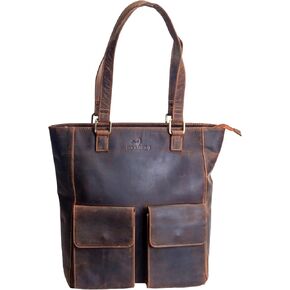 Genuine Leather Tote Bag for Women, Medium Leather Shoulder Bag with Zipper, Work Handbag Purse, Front Pocket Everyday Carry Tote for Office, Travel & Shopping, Tan Brown in Saudi Arabia