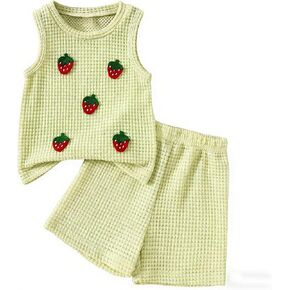 Girls Summer Outfits Toddler Girl Tank Tops Strawberry Printed Knit Short Sets Elastic Waisted Cute Kids Clothes in Saudi Arabia