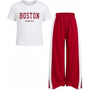 Girls 2 Piece Outfits T Shirt & Wide Leg Sweatpants Matching Sets,Teen Girls Summer Casual Clothes,Size 7-14 Years in Kuwait