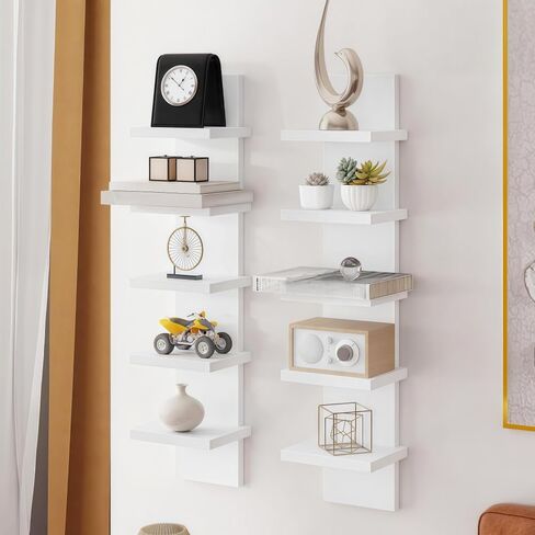5 Tier White Wall Shelves - Vertical Column Floating Storage Organizer, Tall Tower Design Utility Shelving for Home Decor, Bedroom & Living Room, 30.7" x 31" (White) in Saudi Arabia