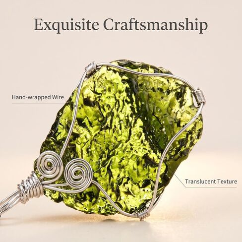 Moldavite Pendant Necklace Genuine Irregular Czech Green Healing Crystal Unique Meteorite Energy Stone Jewelry for Women and Men 4x2cm in Saudi Arabia