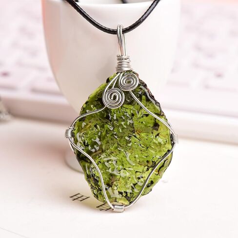 Moldavite Pendant Necklace Genuine Irregular Czech Green Healing Crystal Unique Meteorite Energy Stone Jewelry for Women and Men 4x2cm in Saudi Arabia