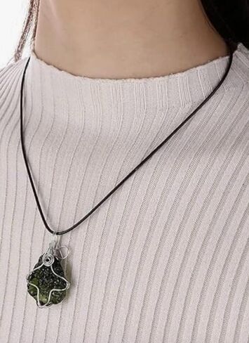 Moldavite Pendant Necklace Genuine Irregular Czech Green Healing Crystal Unique Meteorite Energy Stone Jewelry for Women and Men 4x2cm in Saudi Arabia