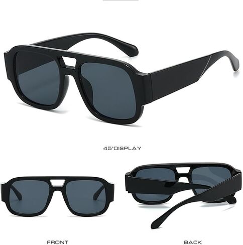Retro Oversized Aviator Sunglasses for Women Men 70s Chunky Double Bridge Thick Frame Square Trendy Shades﻿ in Kuwait
