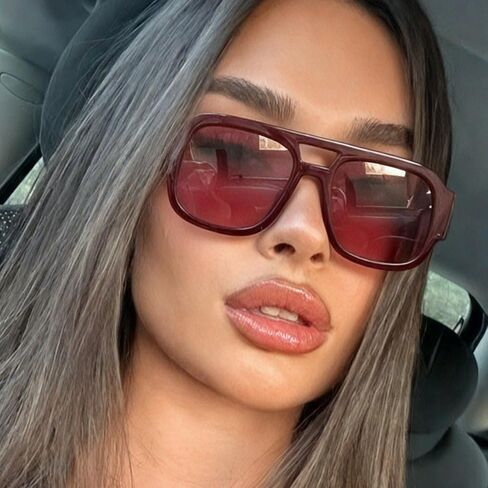 Retro Oversized Aviator Sunglasses for Women Men 70s Chunky Double Bridge Thick Frame Square Trendy Shades﻿ in Kuwait