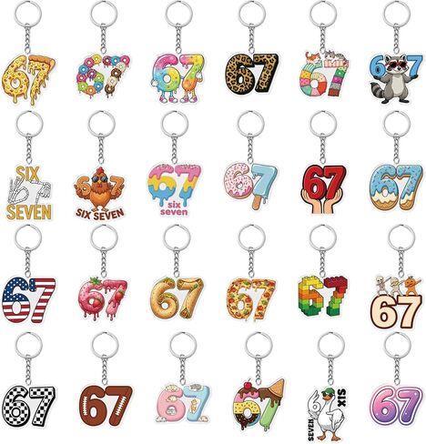 Six Seven Funny Keychains - 24Pcs Funny Meme 6 7 Ice Cream Drip Acrylic Keyring Accessories for Kids Teens, Cartoon Style Pendant Key Chains Gift Bulk for Keys Backpack Back to School Birthday in Saudi Arabia