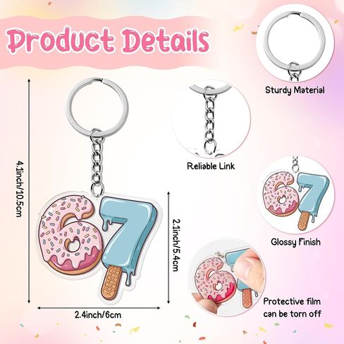 Six Seven Funny Keychains - 24Pcs Funny Meme 6 7 Ice Cream Drip Acrylic Keyring Accessories for Kids Teens, Cartoon Style Pendant Key Chains Gift Bulk for Keys Backpack Back to School Birthday in Saudi Arabia