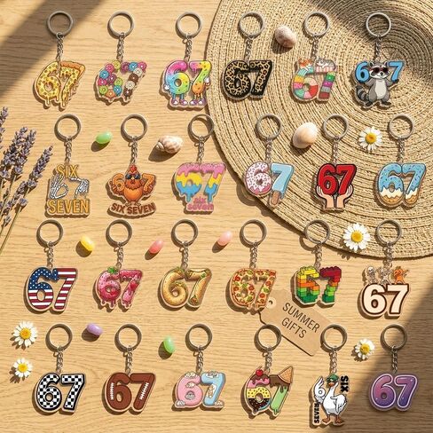 Six Seven Funny Keychains - 24Pcs Funny Meme 6 7 Ice Cream Drip Acrylic Keyring Accessories for Kids Teens, Cartoon Style Pendant Key Chains Gift Bulk for Keys Backpack Back to School Birthday in Saudi Arabia