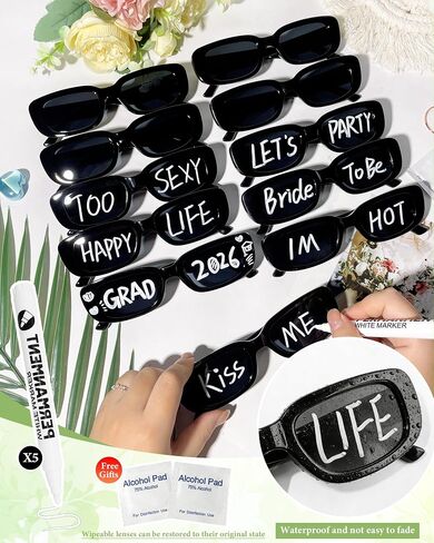 Pibupibu 50 Pack Personalized Sunglasses with Marker Pens Fun DIY Custom Glasses Birthday Graduate Wedding in Kuwait