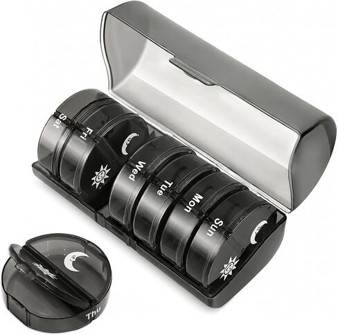 Medicine Pill Organizer Travel Pill Box 7 Day Small Pill Case Purse Am Pm Pill Container Daily Pill Holder Twice a Day Pill Sorter Day Night Pill Organizer Large Compartment Compact Portable in Saudi Arabia