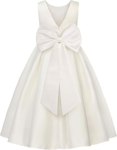Uhnice Girls Satin Flower Girl Dress with Detachable Bow Sleeveless Ankle Length Party Gown for Wedding Birthday in Kuwait