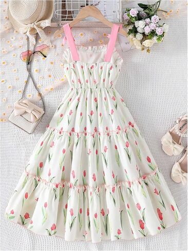 Verdusa Girl's Spring Dress Floral Print Ruffle Bow Flowy Tank Dress Easter Dresses for Girls in Kuwait