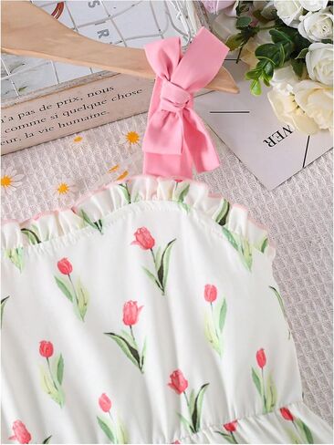 Verdusa Girl's Spring Dress Floral Print Ruffle Bow Flowy Tank Dress Easter Dresses for Girls in Kuwait