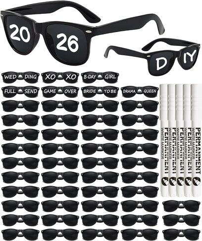Pibupibu 50 Pack Personalized Sunglasses with Marker Pens Fun DIY Custom Glasses Birthday Graduate Wedding in Kuwait