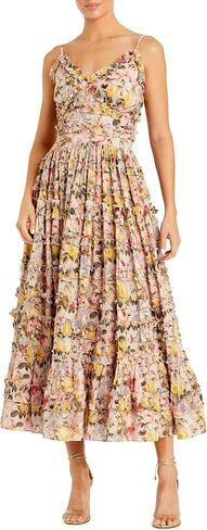 Mac Duggal Floral Print Ruffle Spaghetti Strap Midi Dress in Saudi Arabia