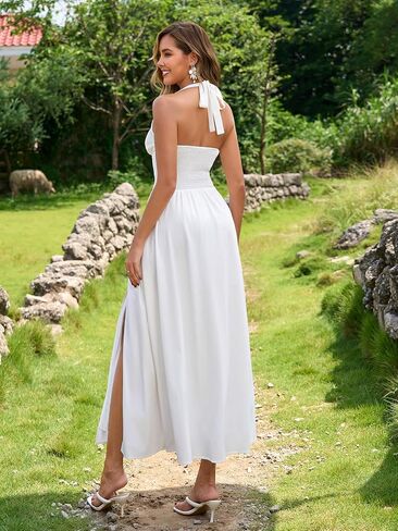 Colysmo Floral Halter Corset Midi Dress Flowy Slit V Neck Summer Wedding Guest Dresses for Women 2026 Casual Sundress in Saudi Arabia