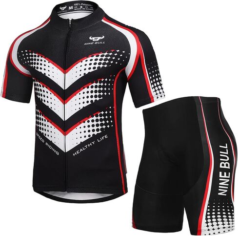 Men's Cycling Jersey Set - Reflective Quick-Dry Biking Shirt and 3D Padded Cycling Bike Shorts Red in Saudi Arabia