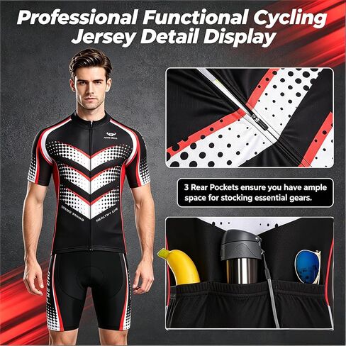 Men's Cycling Jersey Set - Reflective Quick-Dry Biking Shirt and 3D Padded Cycling Bike Shorts Red in Saudi Arabia