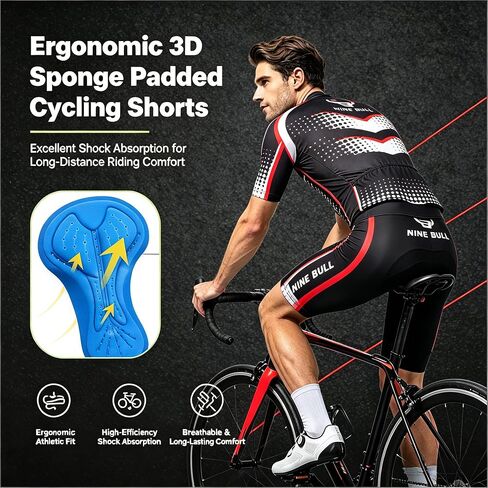 Men's Cycling Jersey Set - Reflective Quick-Dry Biking Shirt and 3D Padded Cycling Bike Shorts Red in Saudi Arabia