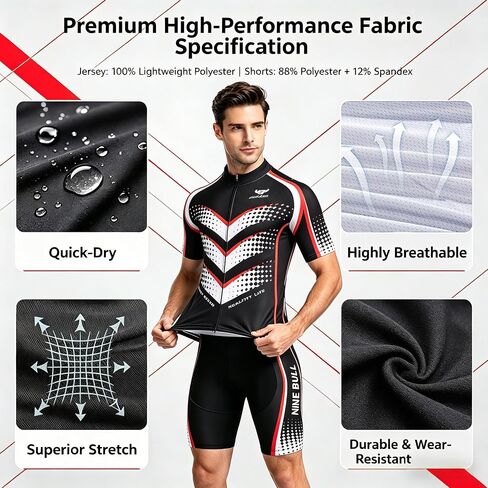Men's Cycling Jersey Set - Reflective Quick-Dry Biking Shirt and 3D Padded Cycling Bike Shorts Red in Saudi Arabia