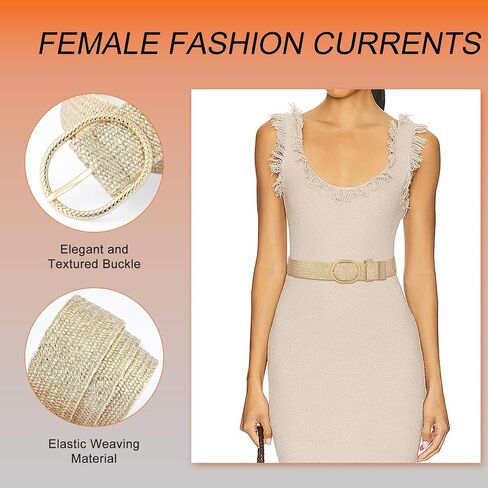 Straw Belts for Women Stretchy Woven Belt with Oval Buckle Elastic Belt for Dress Boho Waist Belt in Saudi Arabia