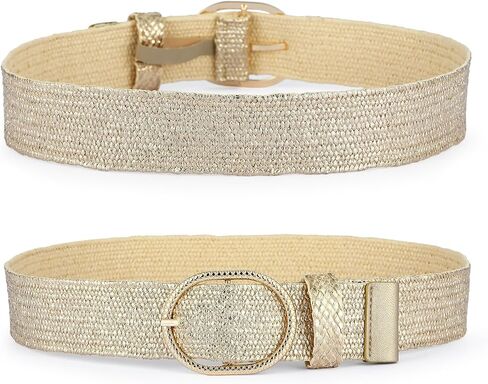 Straw Belts for Women Stretchy Woven Belt with Oval Buckle Elastic Belt for Dress Boho Waist Belt in Saudi Arabia