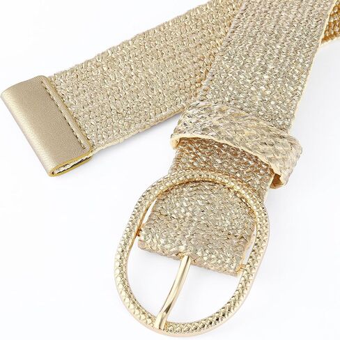 Straw Belts for Women Stretchy Woven Belt with Oval Buckle Elastic Belt for Dress Boho Waist Belt in Saudi Arabia