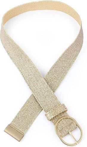 Straw Belts for Women Stretchy Woven Belt with Oval Buckle Elastic Belt for Dress Boho Waist Belt in Saudi Arabia