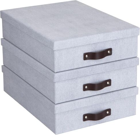 Bigso Oskar Canvas Fiberboard Document Letter Box - File Organizer Box for Important Paperwork - Document Storage with a Lid & Handle - 3.3 in x 10.2 in x 13.8 in - 3 Pack - Blue in Kuwait