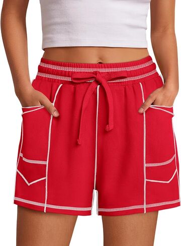 Nirovien Womens Sweat Shorts Baggy Drawstring Barrel High Waisted Shorts with Pockets Lounge Short Sweatpants in Saudi Arabia