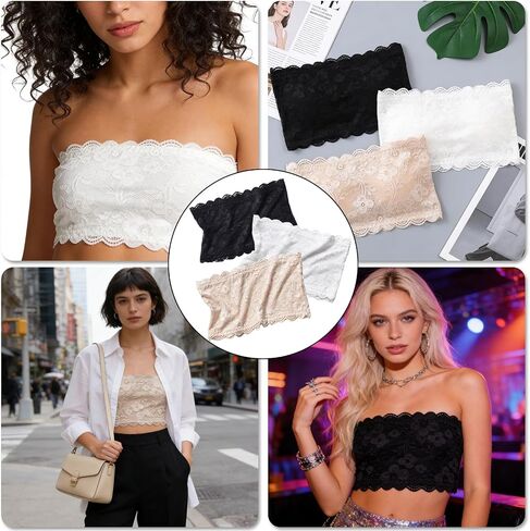 Lace Bandeau,Cleavage Cover,Coverage for Low Necklines,Stretchy Lace Tube Top for Professional & Casual Wear in Kuwait